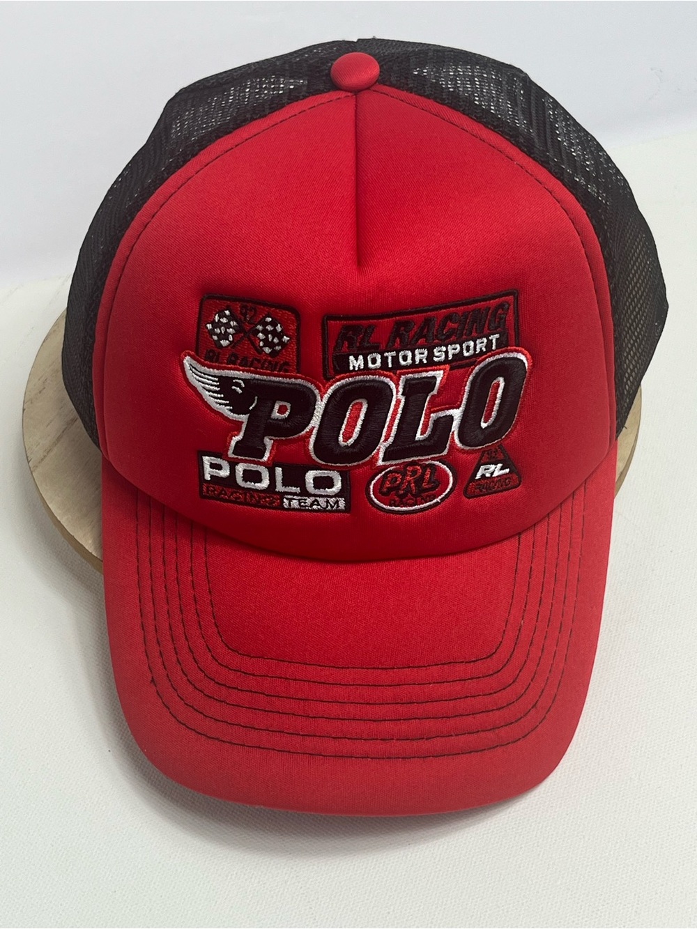 Ralph Lauren Polo Red and Black Racing Mesh-Back Cap